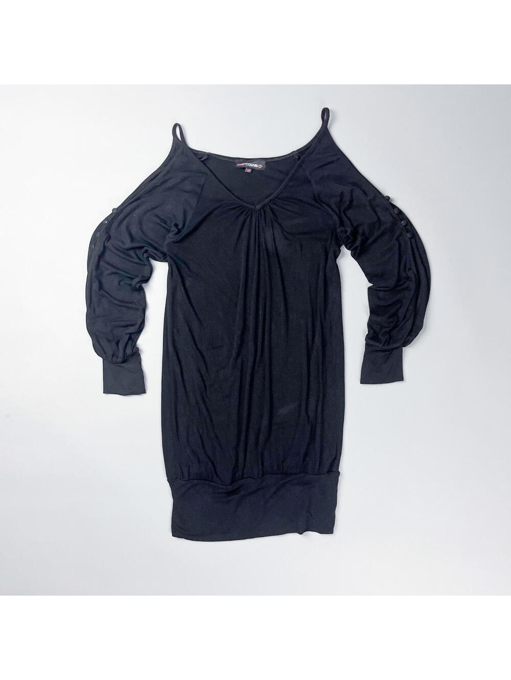 Y2K Black Cold Shoulder Long Sleeve Mini Dress